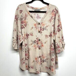 Absolutely Famous Floral Waffle Knit Top 3X